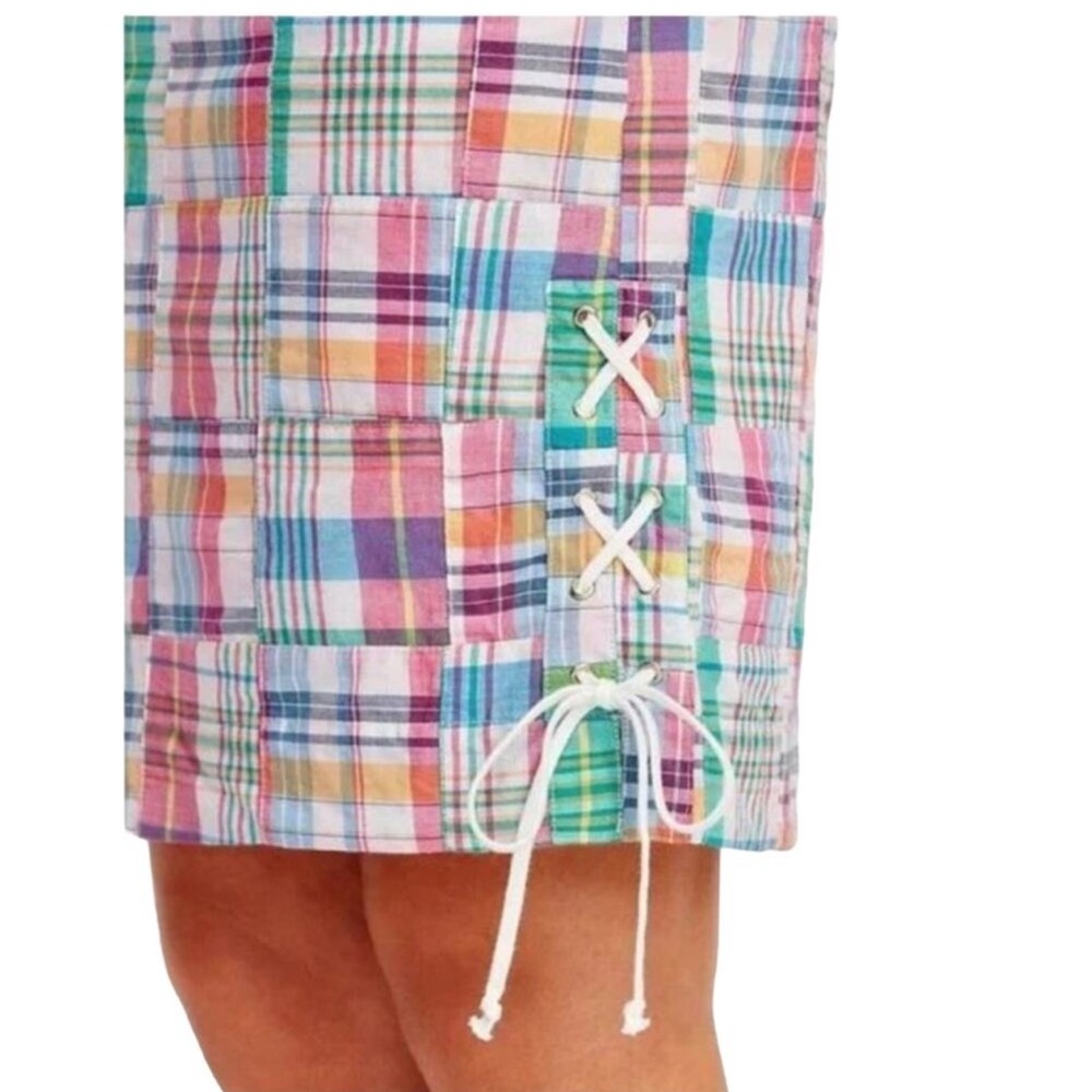 Talbots plaid patchwork Lace up skirt - Picture 3 of 9